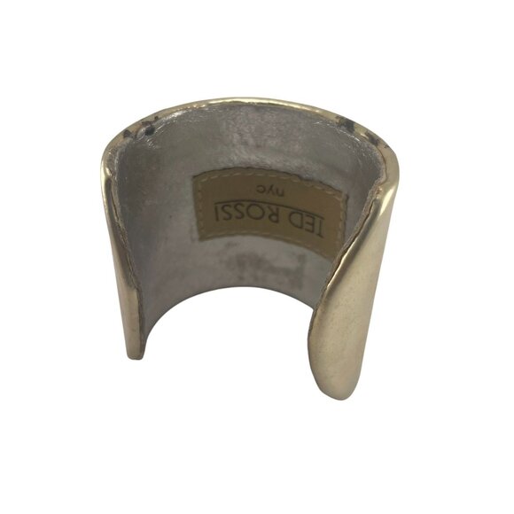 Ted Rossi NYC Gold Silver Leather Designer Rare Y2K Crystal Cuff Bracelet 2" Wid - Picture 7 of 10